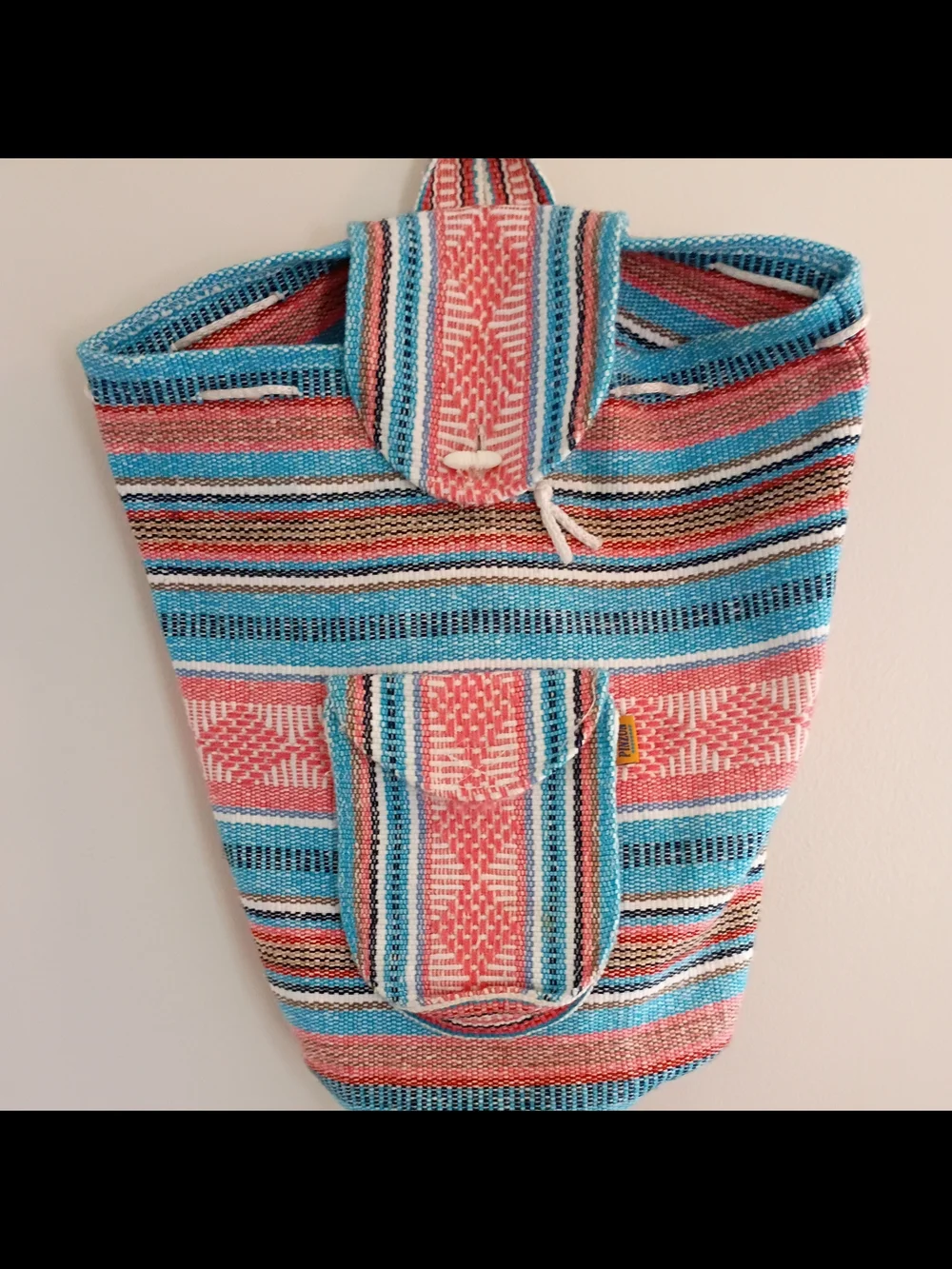 Pink & Turquoise Woven Striped Backpack
